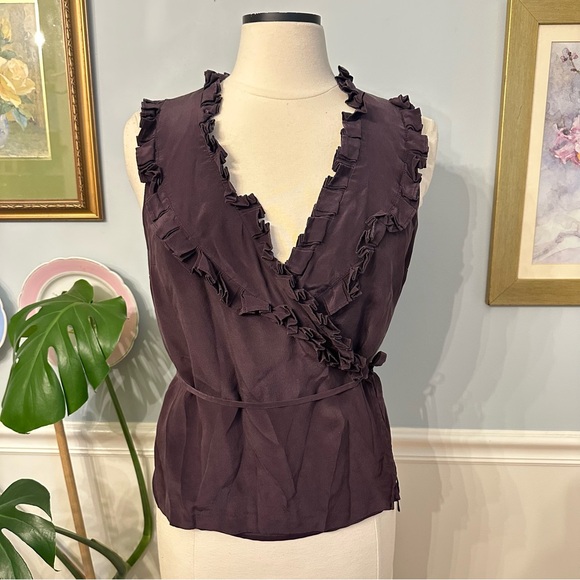 J. Crew Tops - J Crew Sleeveless Wrap Blouse 4 Purple 100% Silk Ruffled Purple Office Holiday